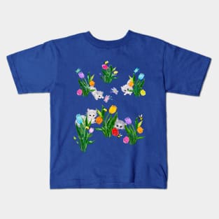Cats flowers butterflies bees springtime art Kids T-Shirt